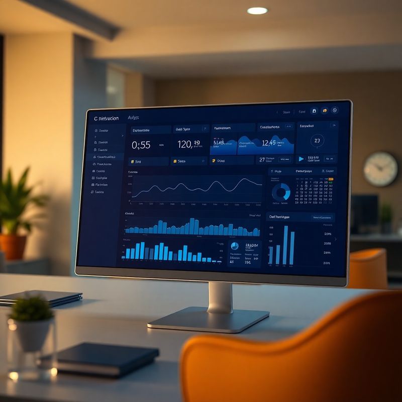 Tablou de bord interactiv în tonuri indigo cu metrici în timp real